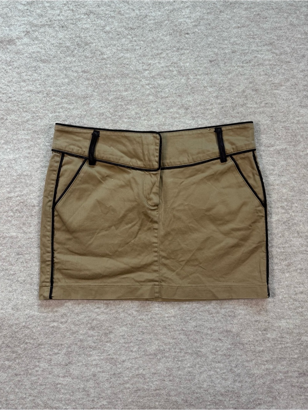 Khaki Mini Skirt with Black Trim